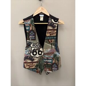 Vintage 90s Backroad Blues Lined Tapestry Rte 66 Vest Made in USA XL See Pics